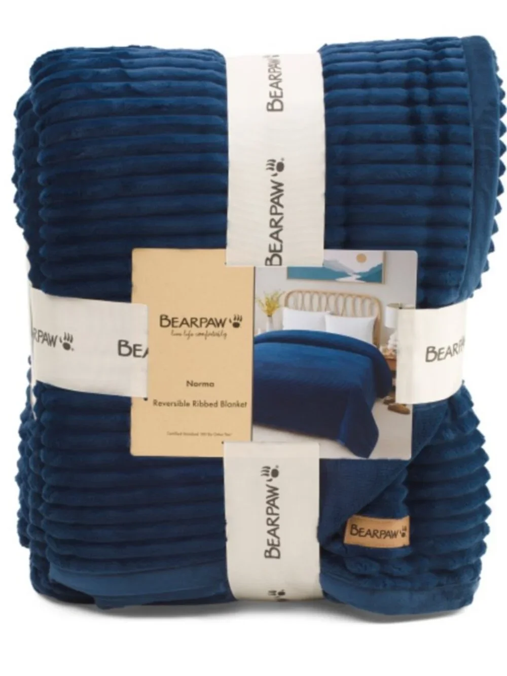 BearPaw Reversible Ribbed Blanket -Navy